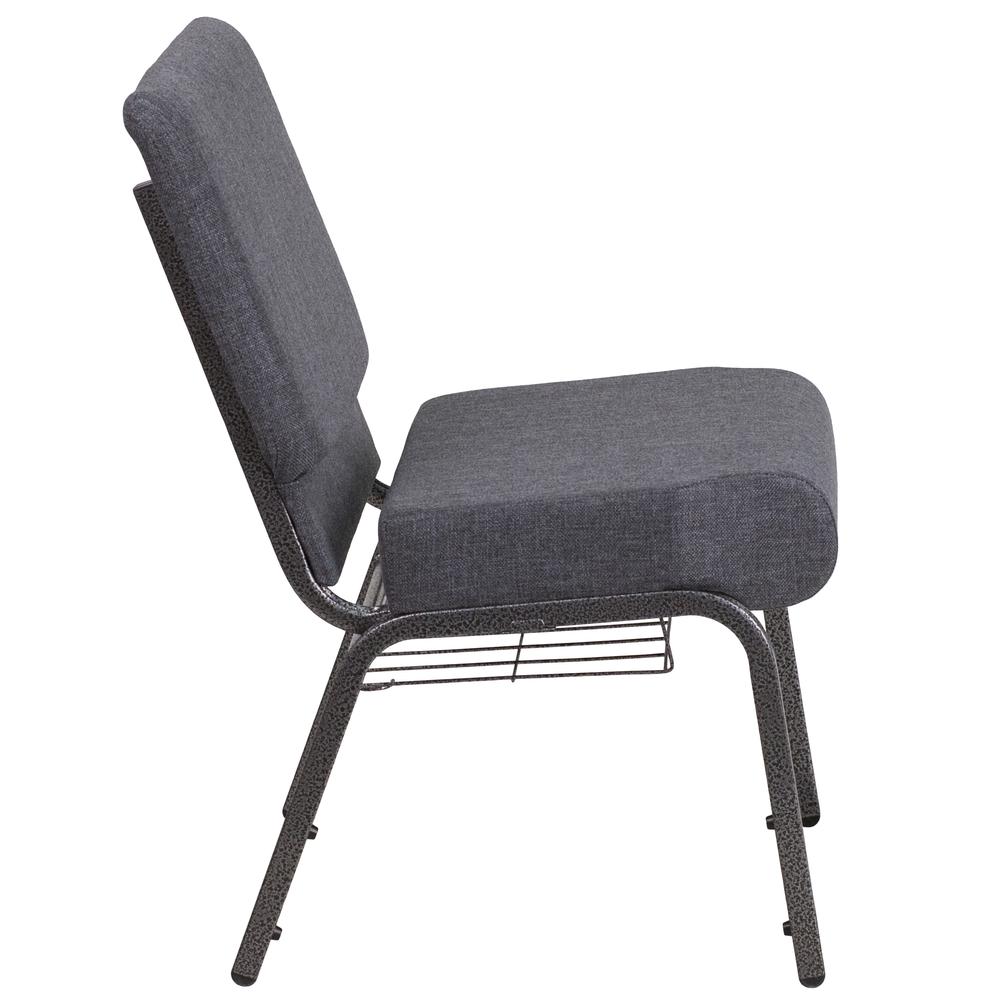 Hercules Series 21''W Church Chair In Dark Gray Fabric With Book Rack - Silver Vein Frame By Flash Furniture | Side Chairs | Modishstore - 2