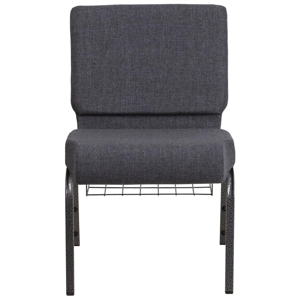 Hercules Series 21''W Church Chair In Dark Gray Fabric With Book Rack - Silver Vein Frame By Flash Furniture | Side Chairs | Modishstore - 4