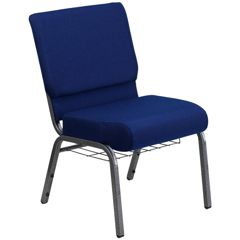 Hercules Series 21''W Church Chair In Navy Blue Fabric With Cup Book Rack - Silver Vein Frame By Flash Furniture | Side Chairs | Modishstore - 1