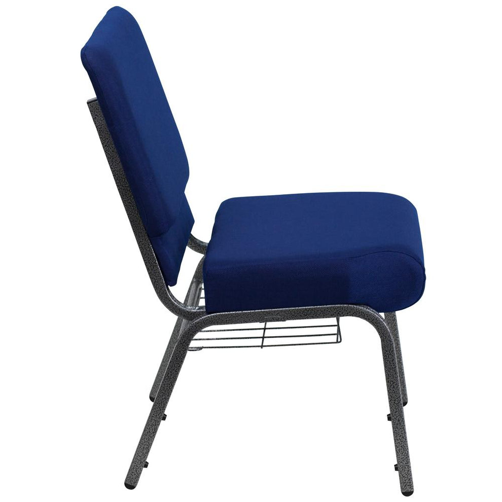 Hercules Series 21''W Church Chair In Navy Blue Fabric With Cup Book Rack - Silver Vein Frame By Flash Furniture | Side Chairs | Modishstore - 2