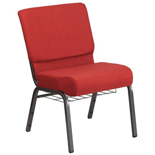 Hercules Series 21''W Church Chair In Crimson Fabric With Cup Book Rack - Silver Vein Frame By Flash Furniture | Side Chairs | Modishstore