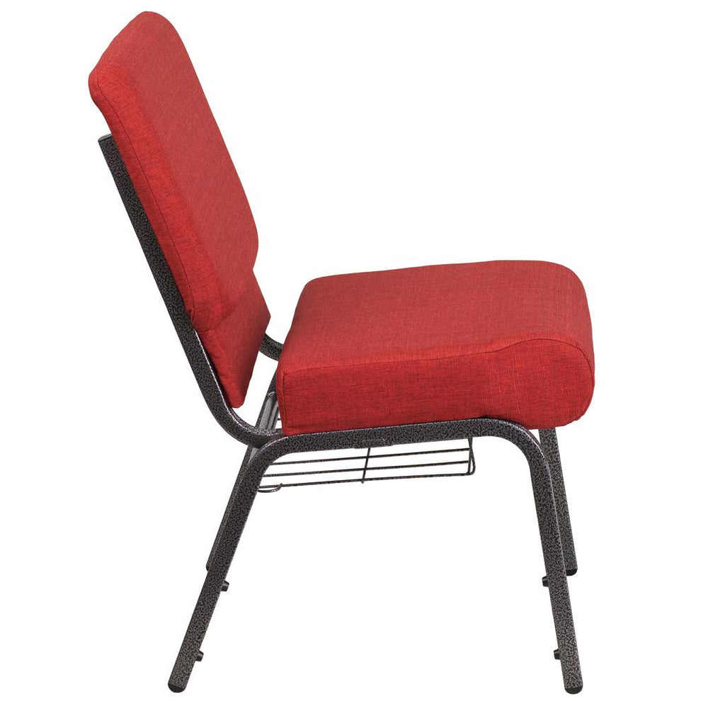 Hercules Series 21''W Church Chair In Crimson Fabric With Cup Book Rack - Silver Vein Frame By Flash Furniture | Side Chairs | Modishstore - 2