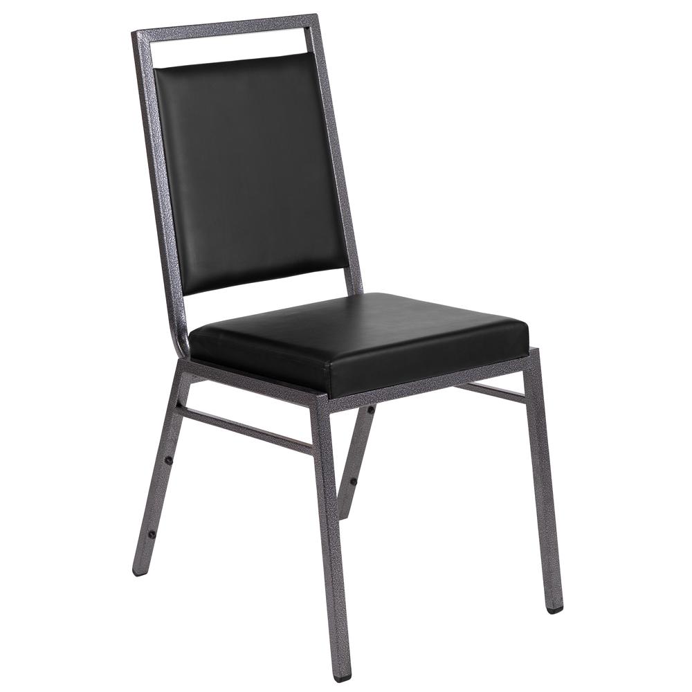 Hercules Series Square Back Stacking Banquet Chair In Black Vinyl With Silvervein Frame By Flash Furniture | Dining Chairs | Modishstore - 1