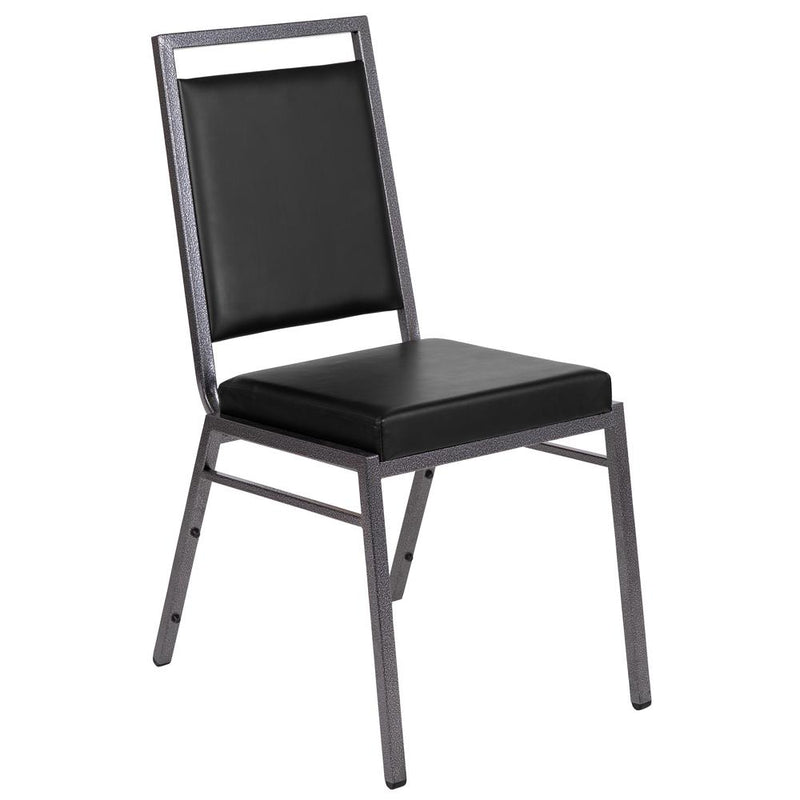 Hercules Series Square Back Stacking Banquet Chair In Black Vinyl With Silvervein Frame By Flash Furniture | Dining Chairs | Modishstore - 1