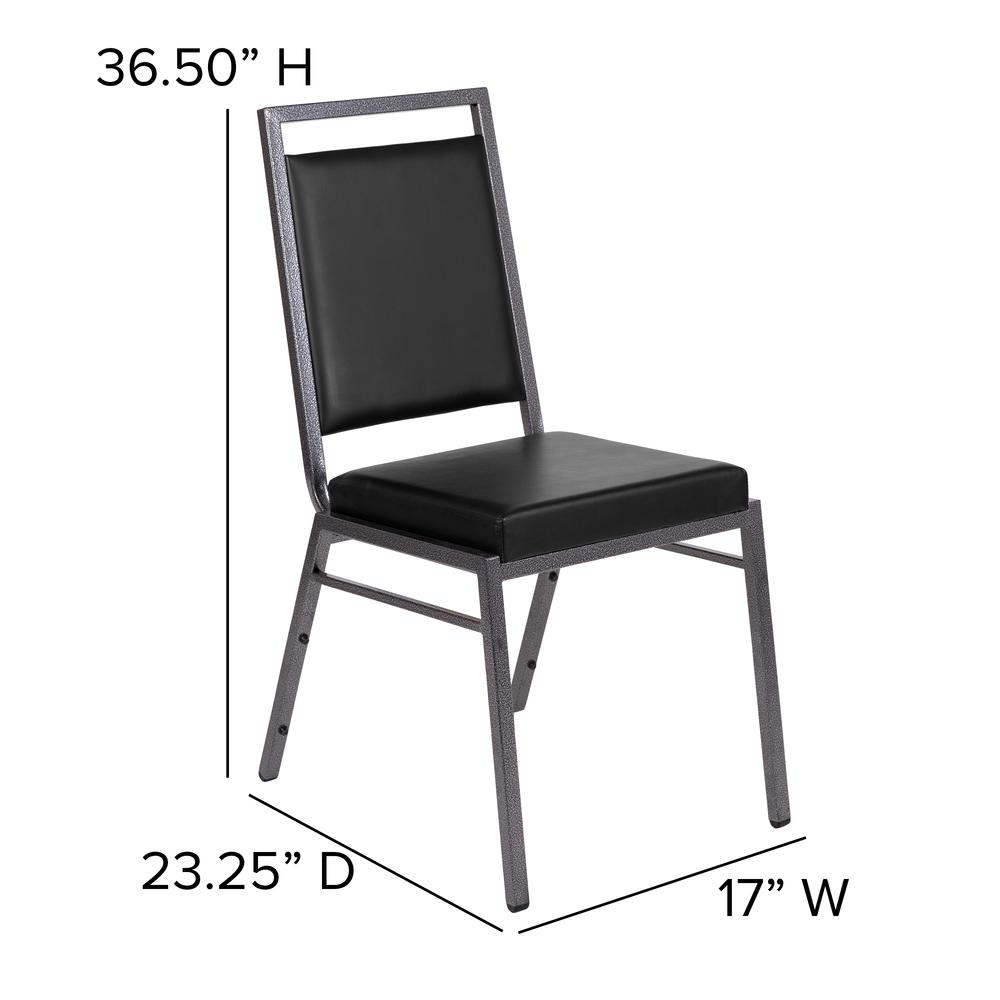 Hercules Series Square Back Stacking Banquet Chair In Black Vinyl With Silvervein Frame By Flash Furniture | Dining Chairs | Modishstore - 2