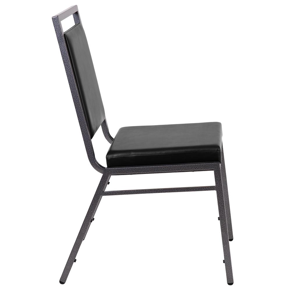Hercules Series Square Back Stacking Banquet Chair In Black Vinyl With Silvervein Frame By Flash Furniture | Dining Chairs | Modishstore - 3