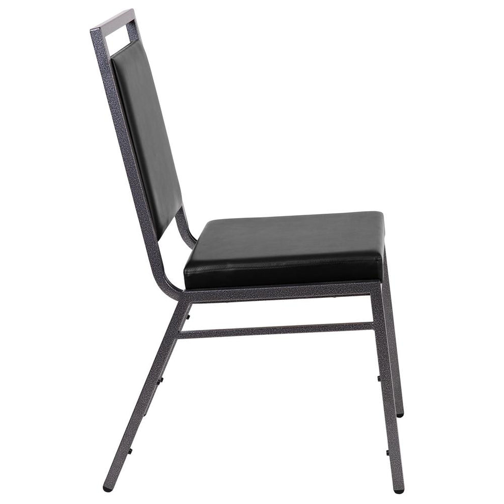 Hercules Series Square Back Stacking Banquet Chair In Black Vinyl With Silvervein Frame By Flash Furniture | Dining Chairs | Modishstore - 3