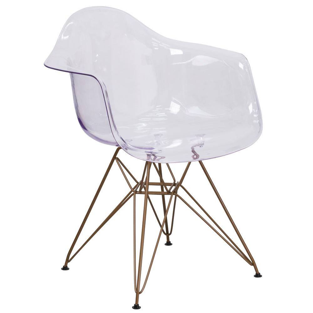 Alonza Series Transparent Side Chair With Gold Base By Flash Furniture | Dining Chairs | Modishstore - 1