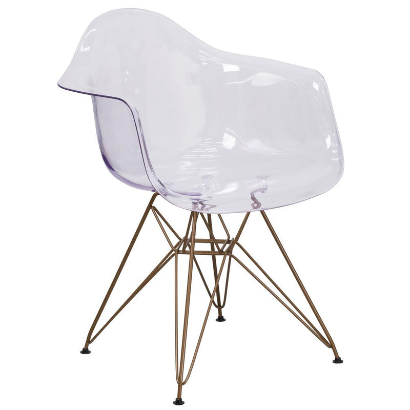 Alonza Series Transparent Side Chair With Gold Base By Flash Furniture | Dining Chairs | Modishstore - 1