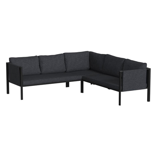 Indoor/Outdoor Sectional With Cushions - Modern Steel Framed Chair With Dual Storage Pockets, Black With Charcoal Cushions By Flash Furniture | Sofa Set | Modishstore - 1