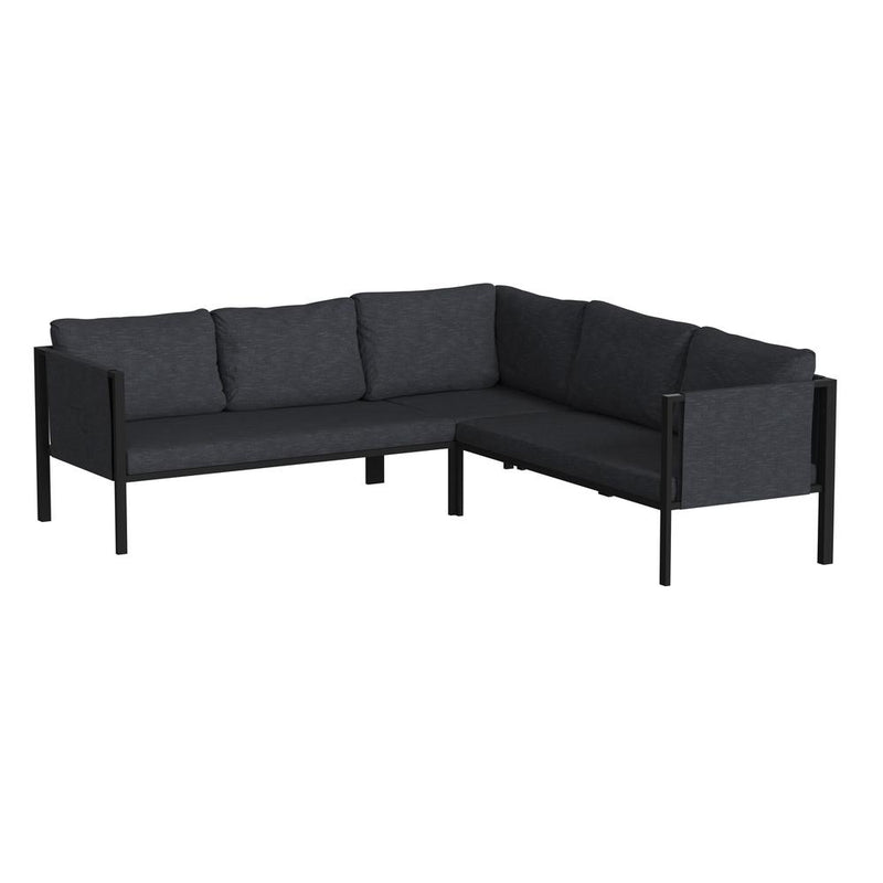 Indoor/Outdoor Sectional With Cushions - Modern Steel Framed Chair With Dual Storage Pockets, Black With Charcoal Cushions By Flash Furniture | Sofas | Modishstore