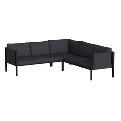 Indoor/Outdoor Sectional With Cushions - Modern Steel Framed Chair With Dual Storage Pockets, Black With Charcoal Cushions By Flash Furniture