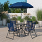 Nantucket 6 Piece Navy Patio Garden Set With Umbrella Table And Set Of 4 Folding Chairs By Flash Furniture | Outdoor Dining Sets | Modishstore