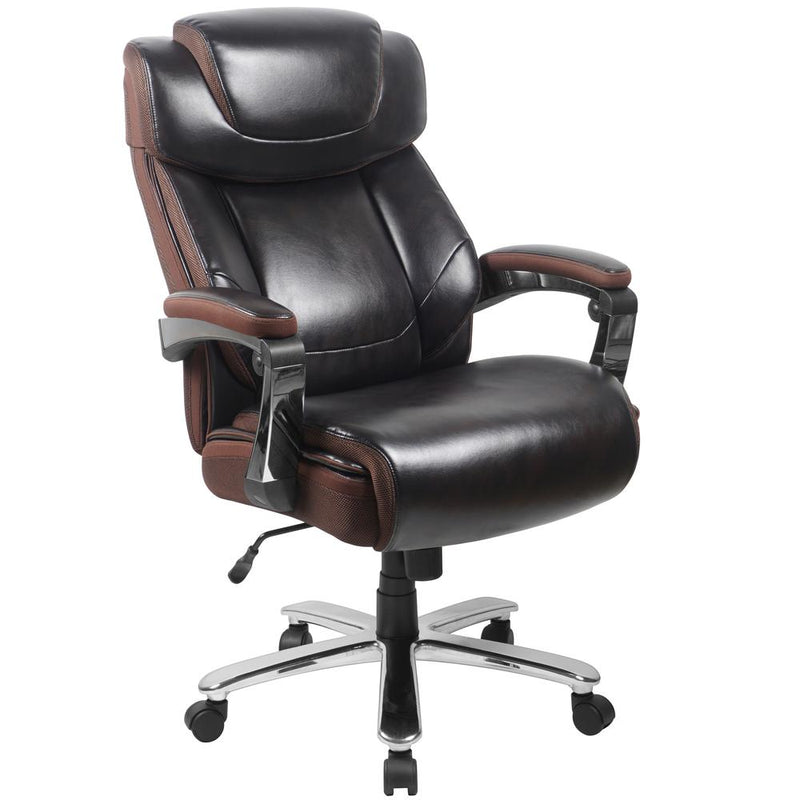 Big & Tall Office Chair | Brown Leathersoft Executive Swivel Office Chair With Headrest And Wheels By Flash Furniture | Office Chairs | Modishstore - 1