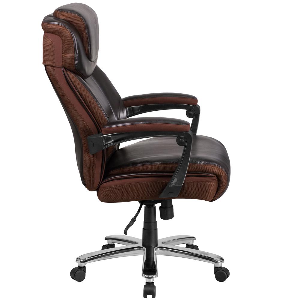 Big & Tall Office Chair | Brown Leathersoft Executive Swivel Office Chair With Headrest And Wheels By Flash Furniture | Office Chairs | Modishstore - 2