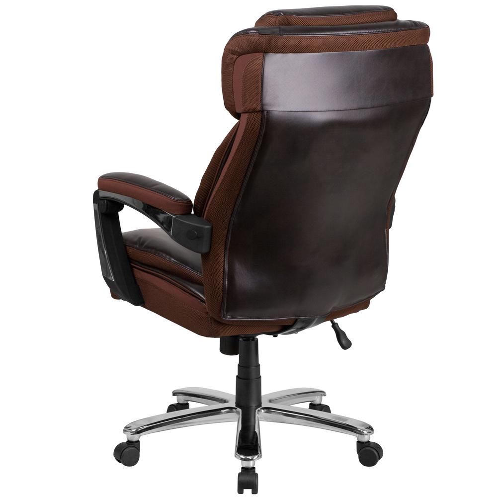Big & Tall Office Chair | Brown Leathersoft Executive Swivel Office Chair With Headrest And Wheels By Flash Furniture | Office Chairs | Modishstore - 3