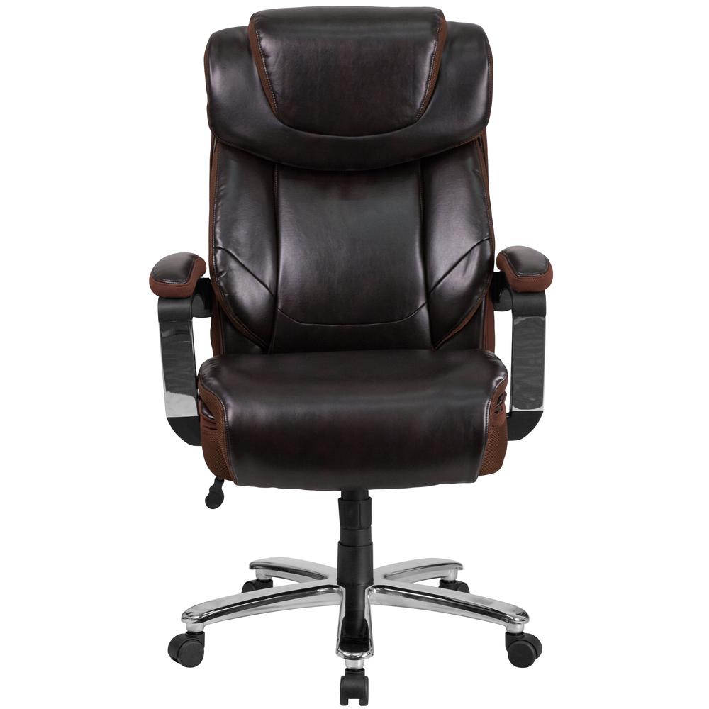 Big & Tall Office Chair | Brown Leathersoft Executive Swivel Office Chair With Headrest And Wheels By Flash Furniture | Office Chairs | Modishstore - 4