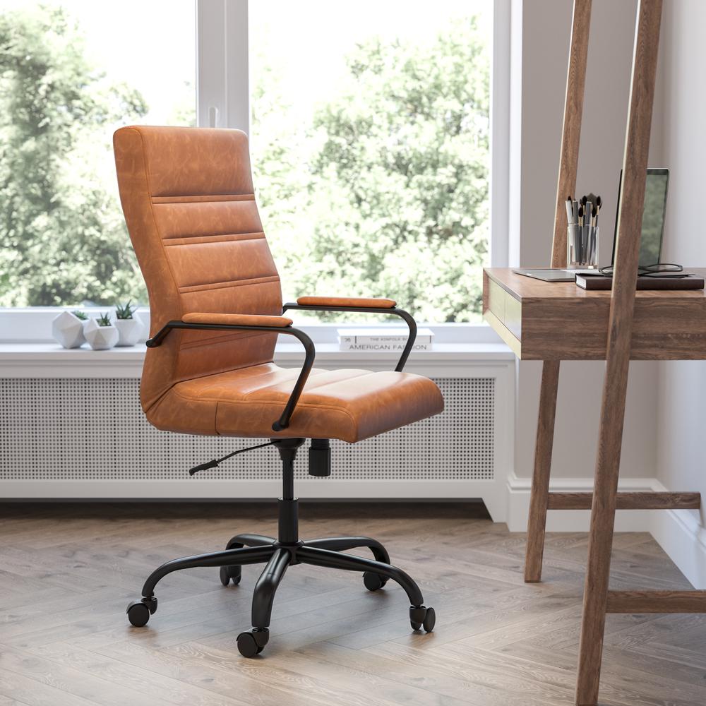 High Back Brown Leathersoft Executive Swivel Office Chair With Black Frame And Arms By Flash Furniture | Office Chairs | Modishstore - 1