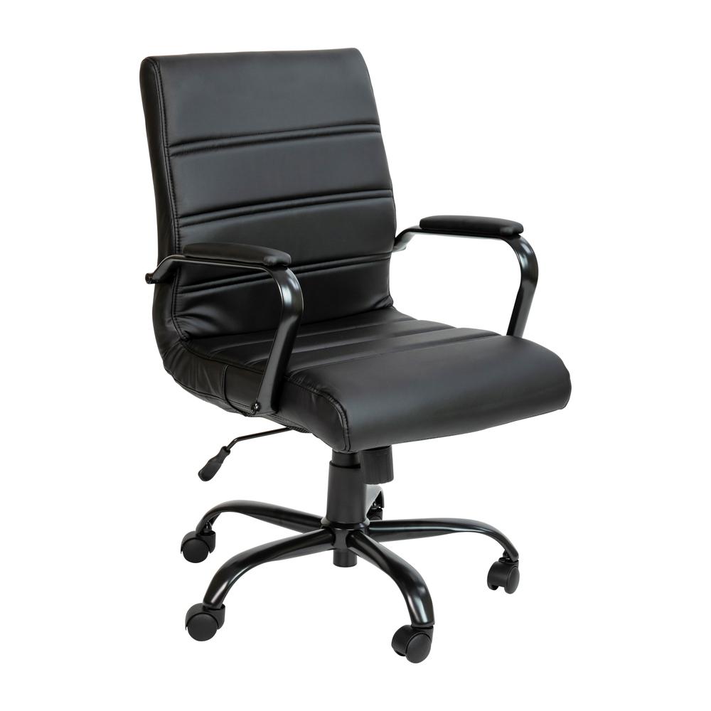 Mid-Back Black Leathersoft Executive Swivel Office Chair With Black Frame And Arms By Flash Furniture | Office Chairs | Modishstore - 2