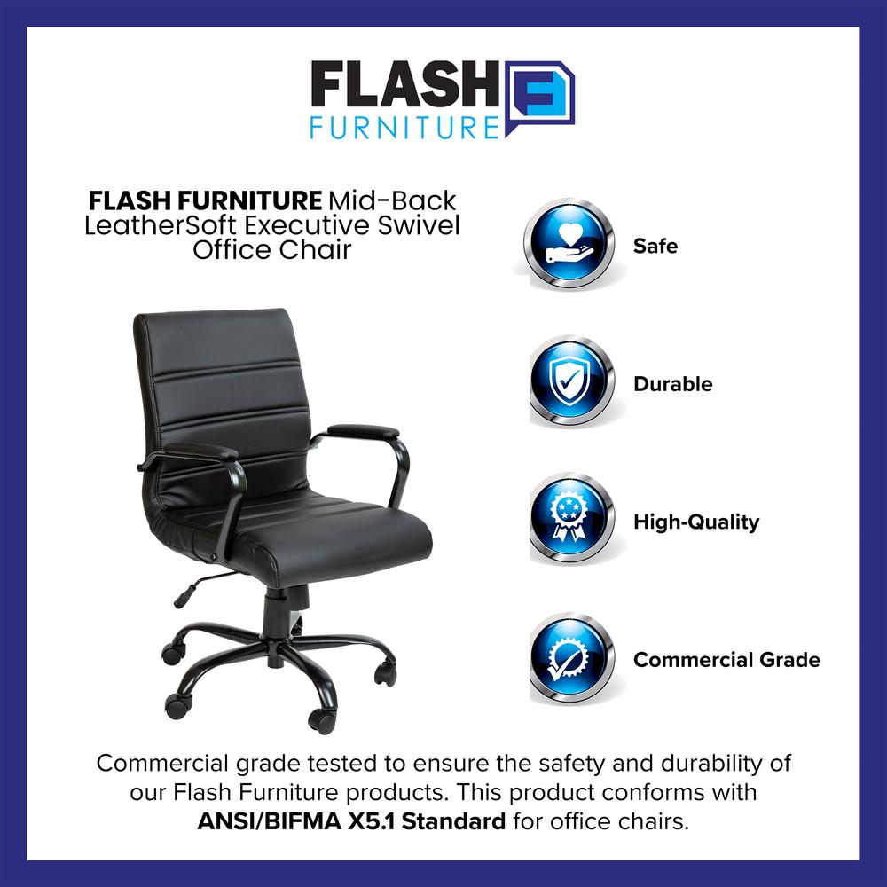 Mid-Back Black Leathersoft Executive Swivel Office Chair With Black Frame And Arms By Flash Furniture | Office Chairs | Modishstore - 4