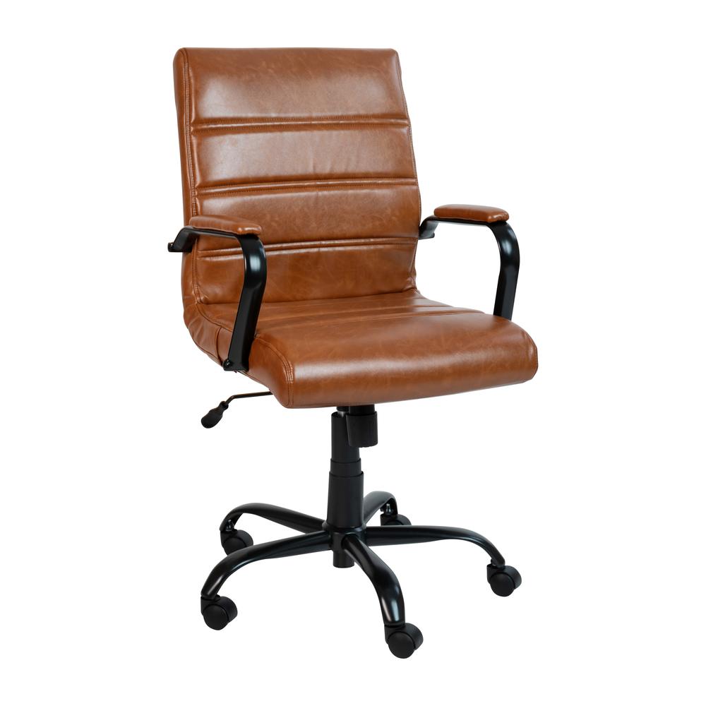 Mid-Back Brown Leathersoft Executive Swivel Office Chair With Black Frame And Arms By Flash Furniture | Office Chairs | Modishstore - 2