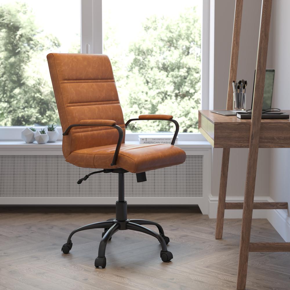 Mid-Back Brown Leathersoft Executive Swivel Office Chair With Black Frame And Arms By Flash Furniture | Office Chairs | Modishstore - 1