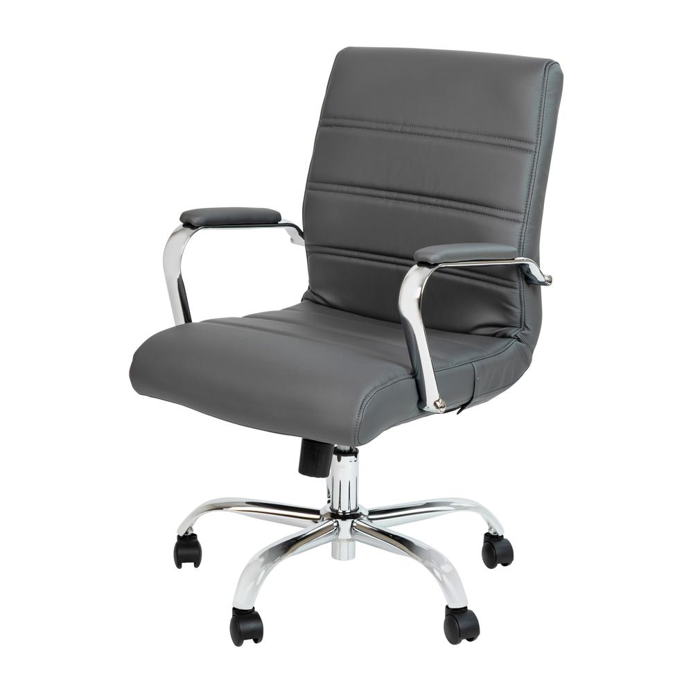 Mid-Back Gray Leathersoft Executive Swivel Office Chair With Chrome Frame And Arms By Flash Furniture | Office Chairs | Modishstore - 2