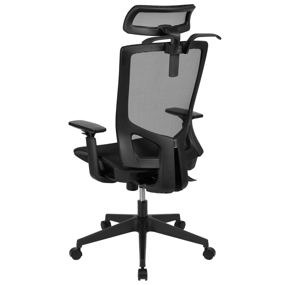 Ergonomic Mesh Office Chair With Synchro-Tilt, Pivot Adjustable Headrest, Lumbar Support, Coat Hanger And Adjustable Arms In Black By Flash Furniture | Office Chairs | Modishstore - 4