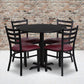 36'' Round Black Laminate Table Set With X-Base And 4 Ladder Back Metal Chairs - Burgundy Vinyl Seat By Flash Furniture | Dining Sets | Modishstore - 1
