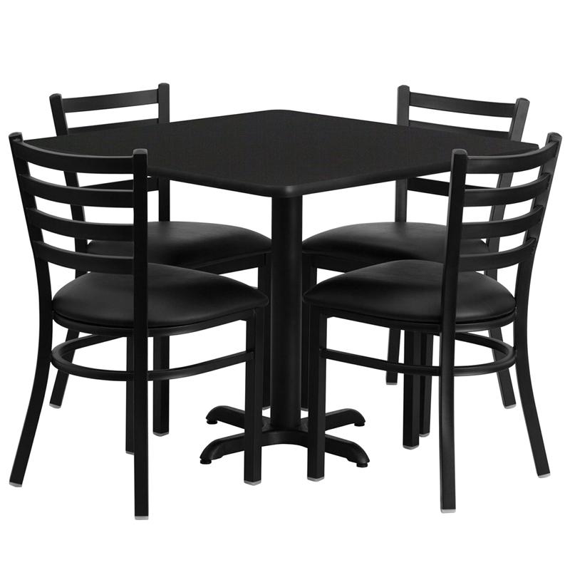 36'' Square Black Laminate Table Set With X-Base And 4 Ladder Back Metal Chairs - Black Vinyl Seat By Flash Furniture | Dining Sets | Modishstore - 2
