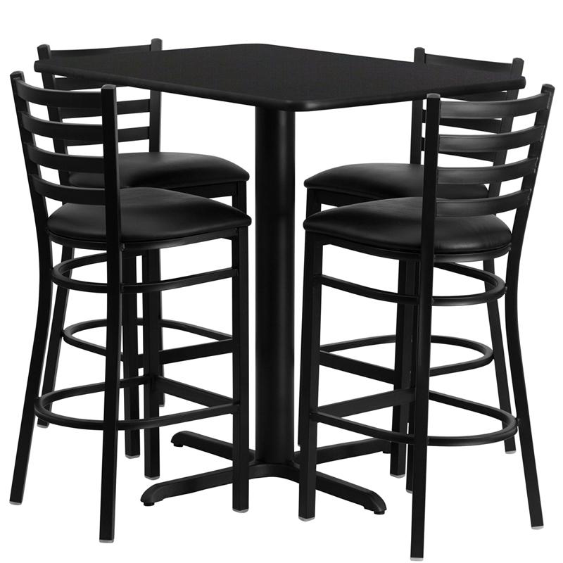24''W X 42''L Rectangular Black Laminate Table Set With 4 Ladder Back Metal Barstools - Black Vinyl Seat By Flash Furniture | Bar Stools & Table | Modishstore - 2
