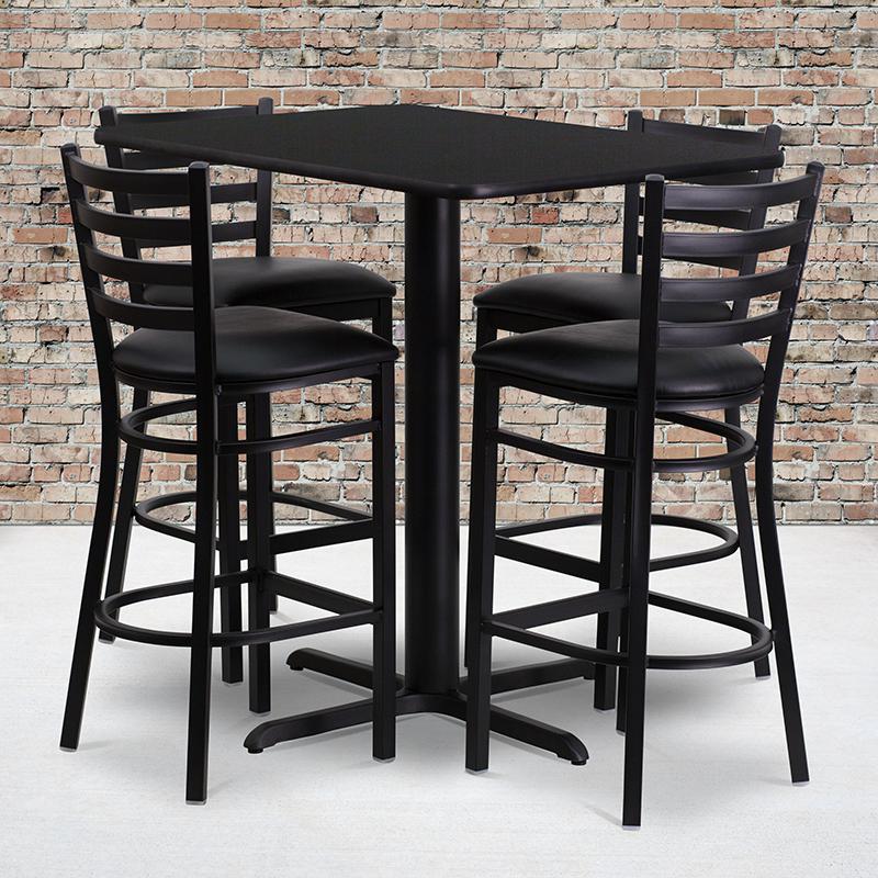 24''W X 42''L Rectangular Black Laminate Table Set With 4 Ladder Back Metal Barstools - Black Vinyl Seat By Flash Furniture | Bar Stools & Table | Modishstore - 1
