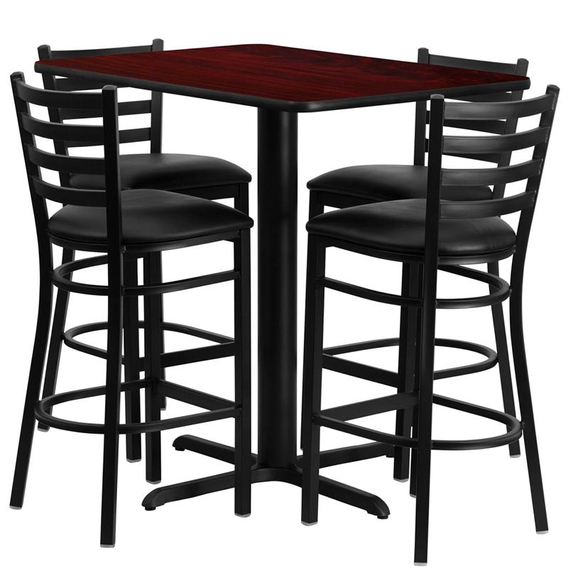 24''W X 42''L Rectangular Mahogany Laminate Table Set With 4 Ladder Back Metal Barstools - Black Vinyl Seat By Flash Furniture | Bar Stools & Table | Modishstore - 2