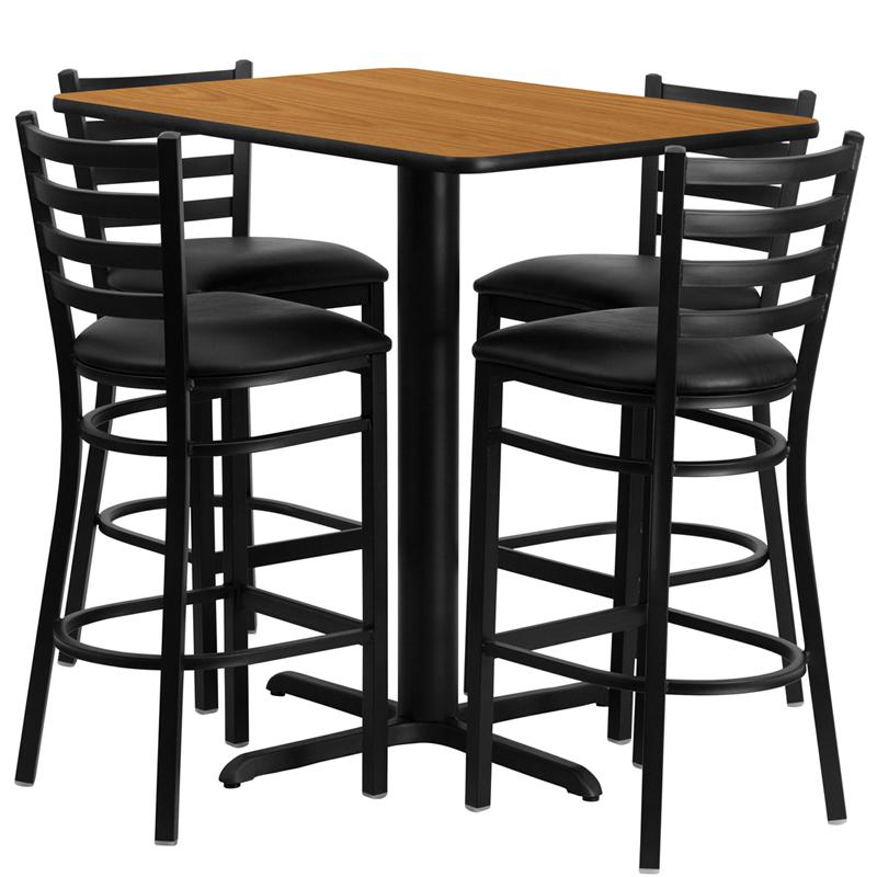 24''W X 42''L Rectangular Natural Laminate Table Set With 4 Ladder Back Metal Barstools - Black Vinyl Seat By Flash Furniture | Bar Stools & Table | Modishstore - 2