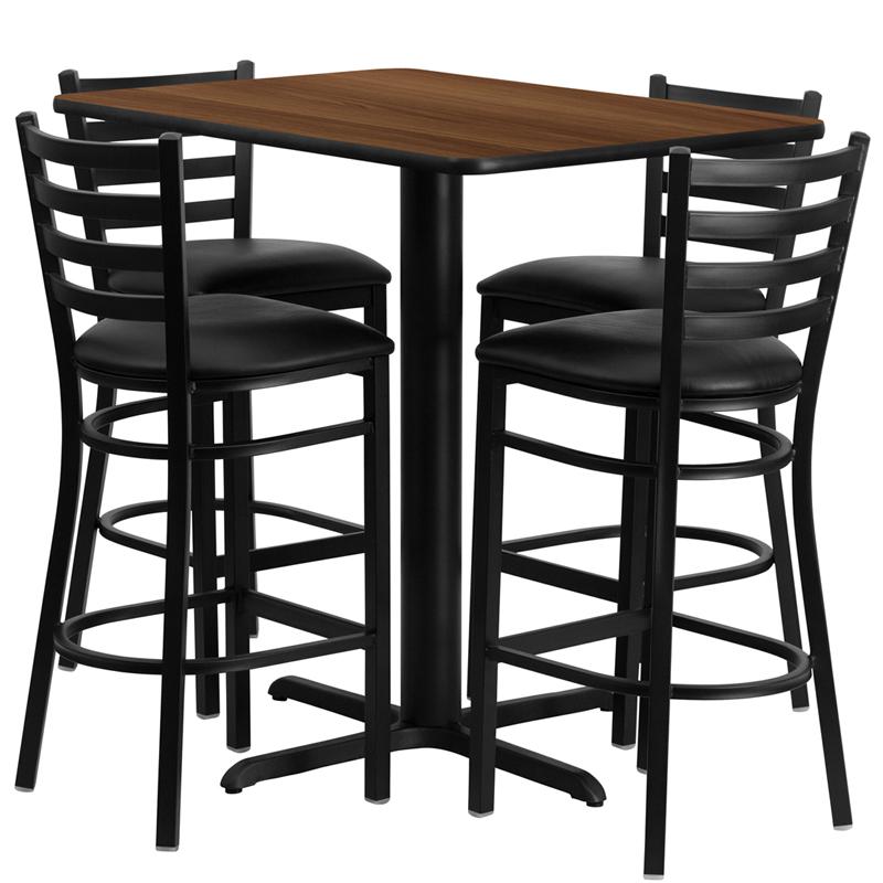 24''W X 42''L Rectangular Walnut Laminate Table Set With 4 Ladder Back Metal Barstools - Black Vinyl Seat By Flash Furniture | Bar Stools & Table | Modishstore - 2