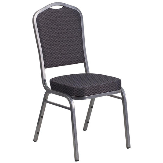 Hercules Series Crown Back Stacking Banquet Chair In Black Patterned Fabric - Silver Vein Frame By Flash Furniture | Side Chairs | Modishstore
