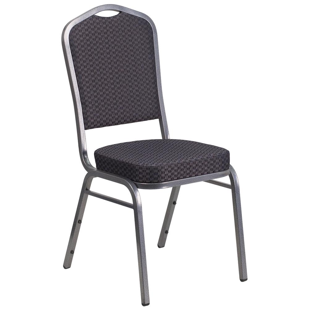 Hercules Series Crown Back Stacking Banquet Chair In Black Patterned Fabric - Silver Vein Frame By Flash Furniture | Side Chairs | Modishstore - 1
