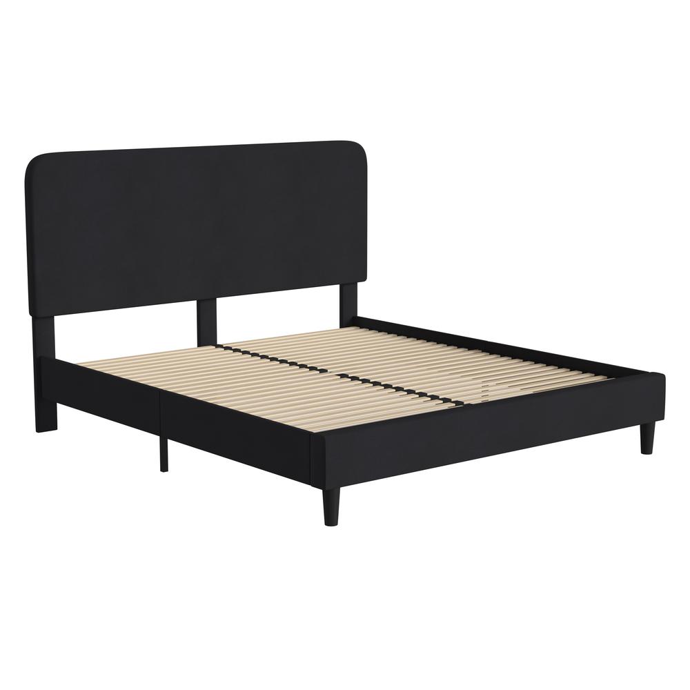 Addison Charcoal King Fabric Upholstered Platform Bed - Headboard With Rounded Edges - No Box Spring Or Foundation Needed By Flash Furniture | Beds | Modishstore
