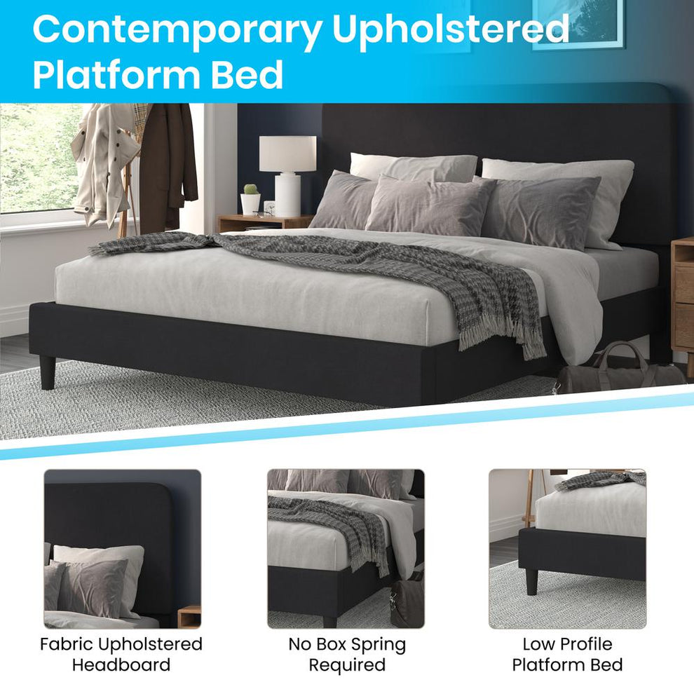 Addison Charcoal King Fabric Upholstered Platform Bed - Headboard With Rounded Edges - No Box Spring Or Foundation Needed By Flash Furniture | Beds | Modishstore - 4