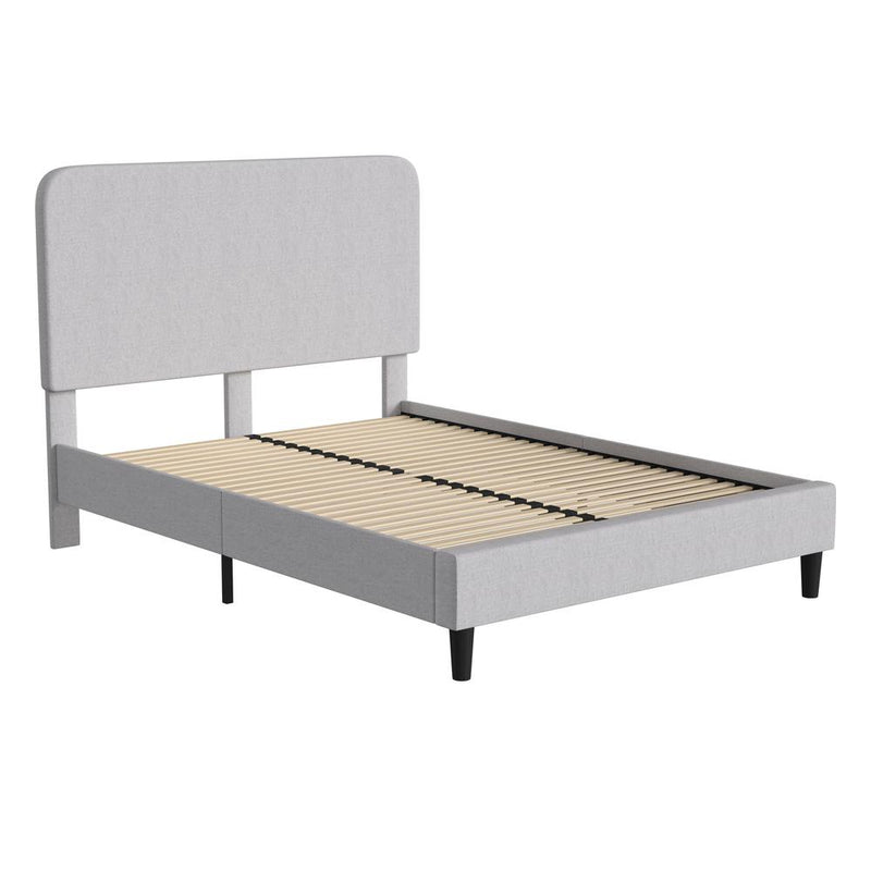 Addison Light Grey Queen Fabric Upholstered Platform Bed - Headboard With Rounded Edges - No Box Spring Or Foundation Needed By Flash Furniture | Beds | Modishstore