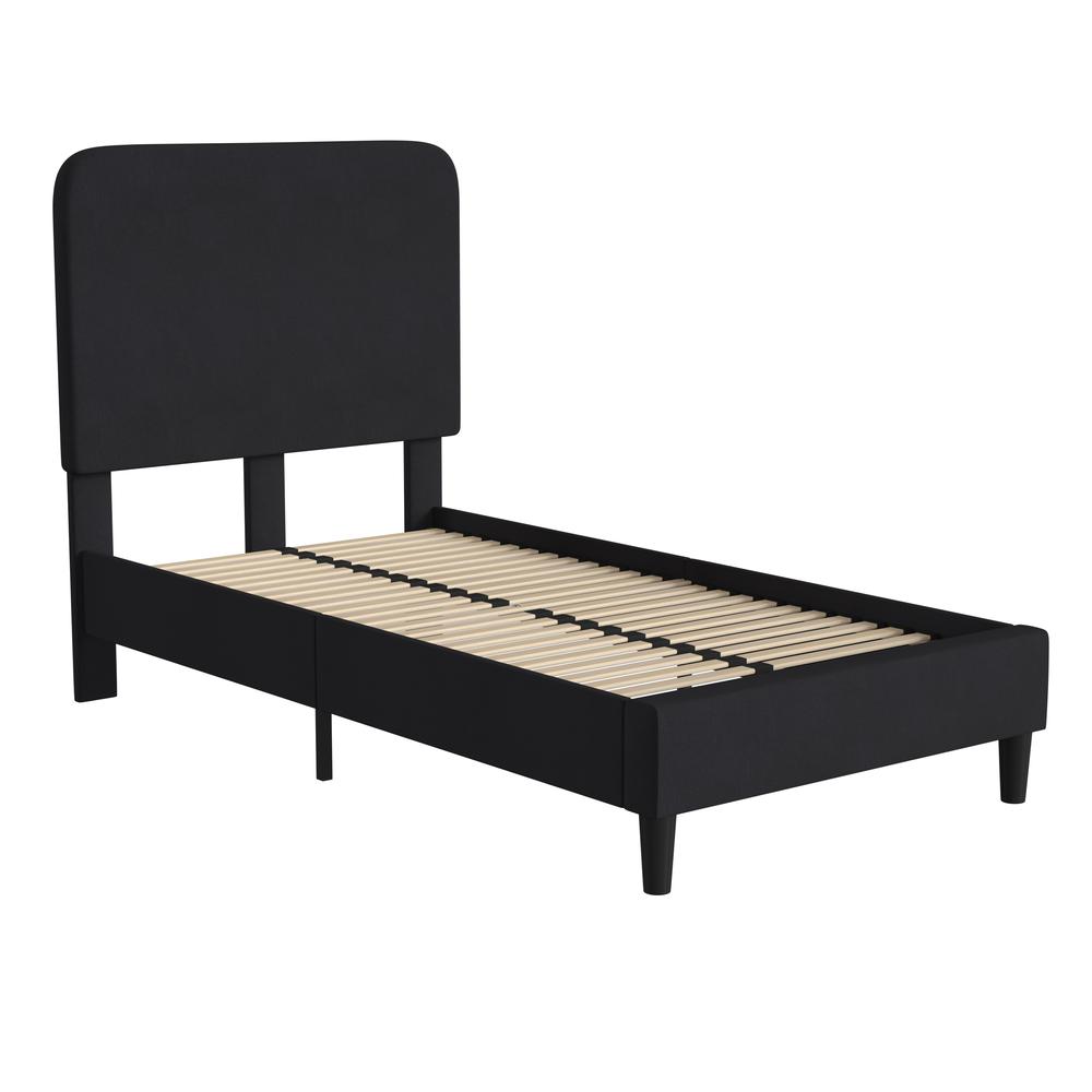 Addison Charcoal Twin Fabric Upholstered Platform Bed - Headboard With Rounded Edges - No Box Spring Or Foundation Needed By Flash Furniture | Beds | Modishstore - 1