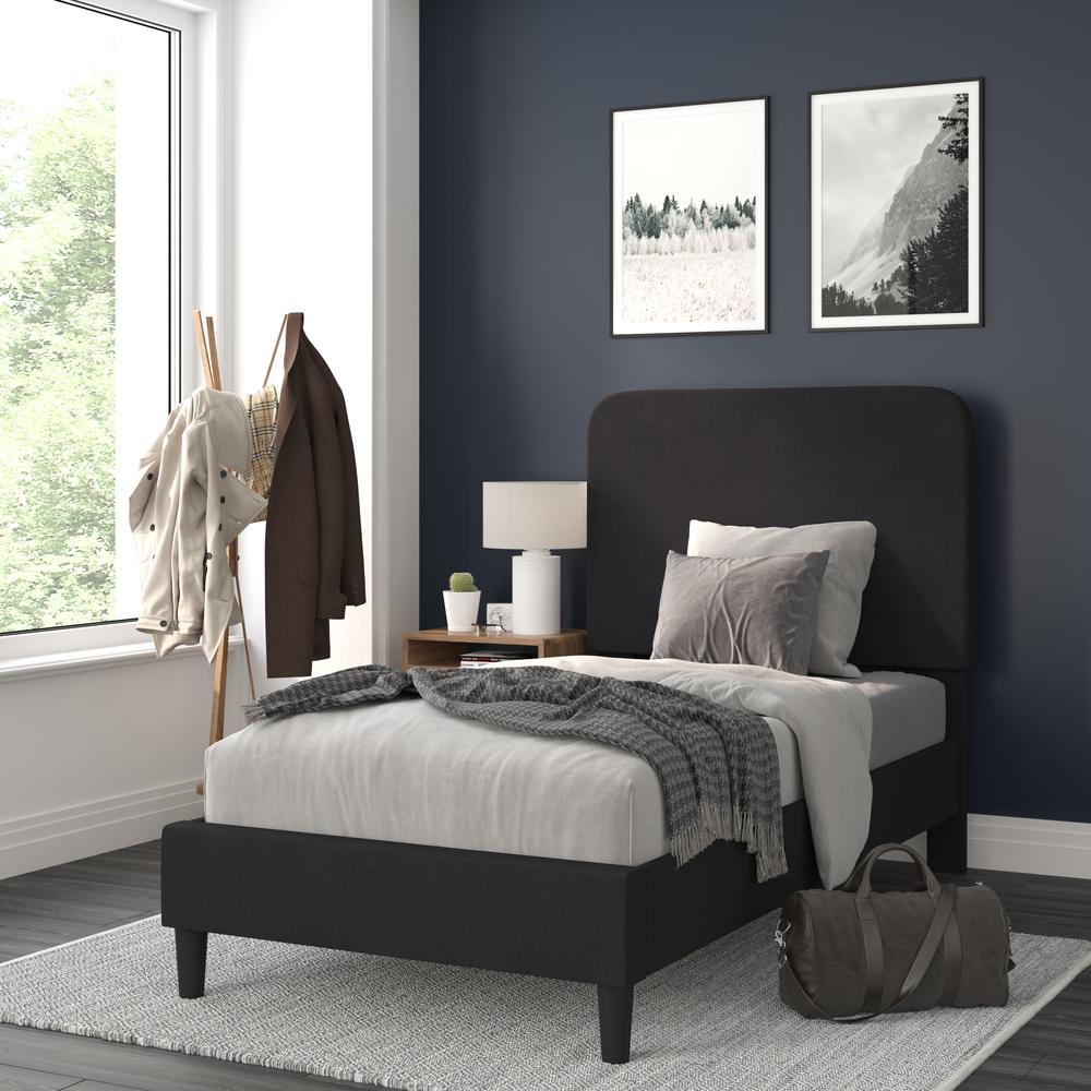 Addison Charcoal Twin Fabric Upholstered Platform Bed - Headboard With Rounded Edges - No Box Spring Or Foundation Needed By Flash Furniture | Beds | Modishstore - 2