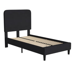 Addison Charcoal Twin Fabric Upholstered Platform Bed - Headboard With Rounded Edges - No Box Spring Or Foundation Needed By Flash Furniture