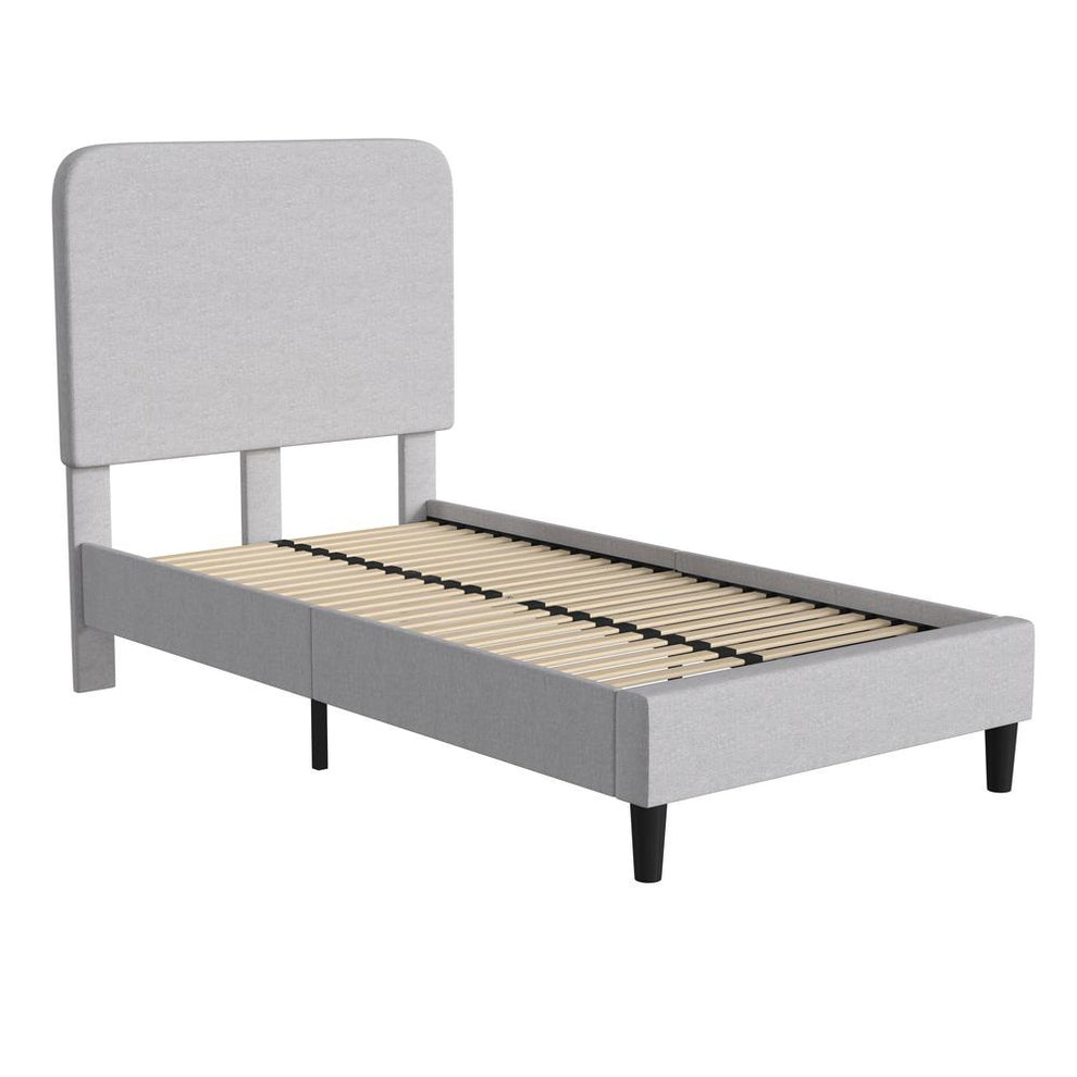Addison Light Grey Twin Fabric Upholstered Platform Bed - Headboard With Rounded Edges - No Box Spring Or Foundation Needed By Flash Furniture | Beds | Modishstore - 2