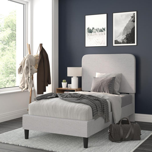 Addison Light Grey Twin Fabric Upholstered Platform Bed - Headboard With Rounded Edges - No Box Spring Or Foundation Needed By Flash Furniture | Beds | Modishstore - 2