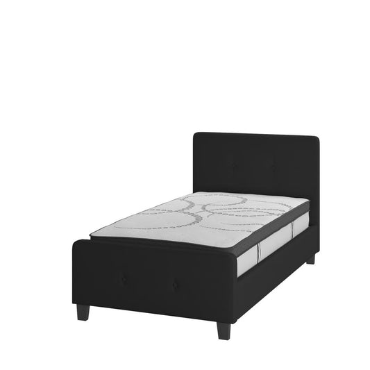 Tribeca Twin Size Tufted Upholstered Platform Bed In Black Fabric With 10 Inch Certipur-Us Certified Pocket Spring Mattress By Flash Furniture | Beds | Modishstore