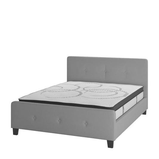 Tribeca Queen Size Tufted Upholstered Platform Bed In Light Gray Fabric With 10 Inch Certipur-Us Certified Pocket Spring Mattress By Flash Furniture | Beds | Modishstore