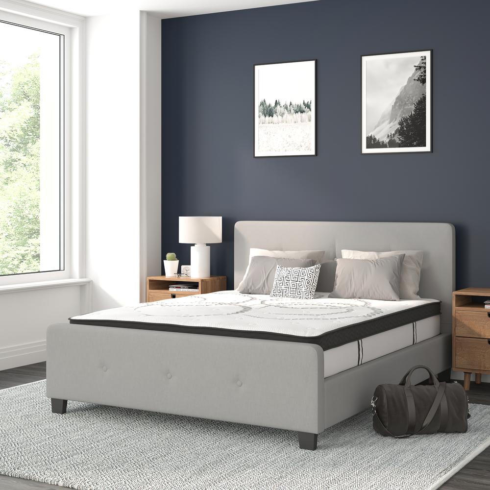 Tribeca Queen Size Tufted Upholstered Platform Bed In Light Gray Fabric With 10 Inch Certipur-Us Certified Pocket Spring Mattress By Flash Furniture | Beds | Modishstore - 2