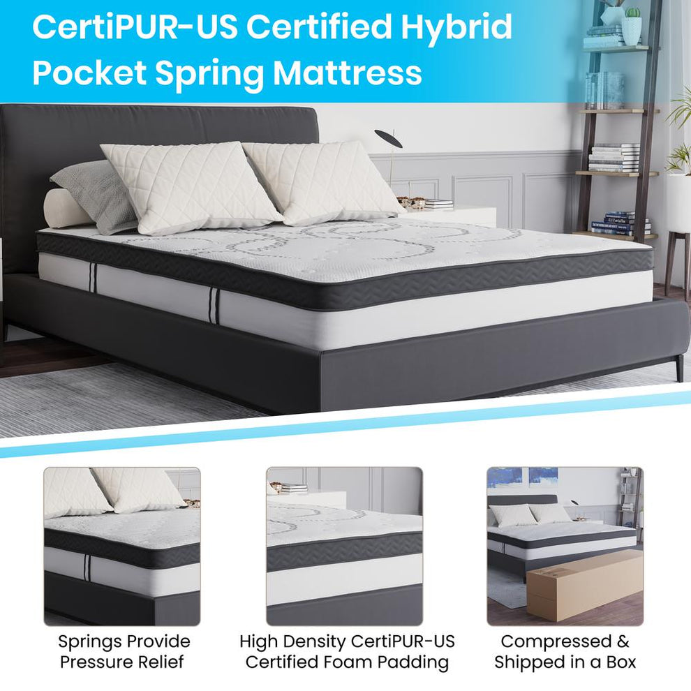 Tribeca Queen Size Tufted Upholstered Platform Bed In Dark Gray Fabric With 10 Inch Certipur-Us Certified Pocket Spring Mattress By Flash Furniture | Beds | Modishstore - 4