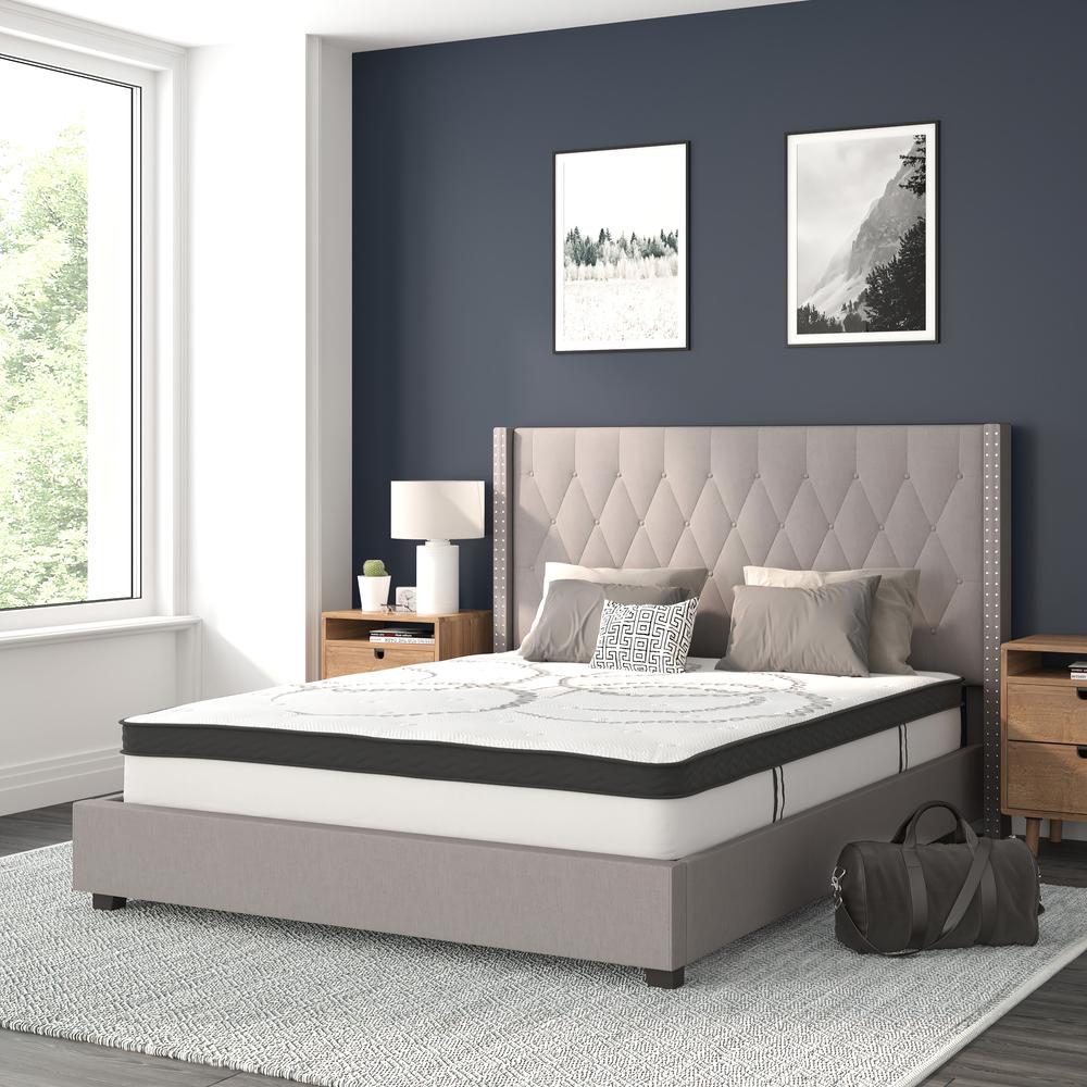 Riverdale Queen Size Tufted Upholstered Platform Bed In Light Gray Fabric With 10 Inch Certipur-Us Certified Pocket Spring Mattress By Flash Furniture | Beds | Modishstore - 2